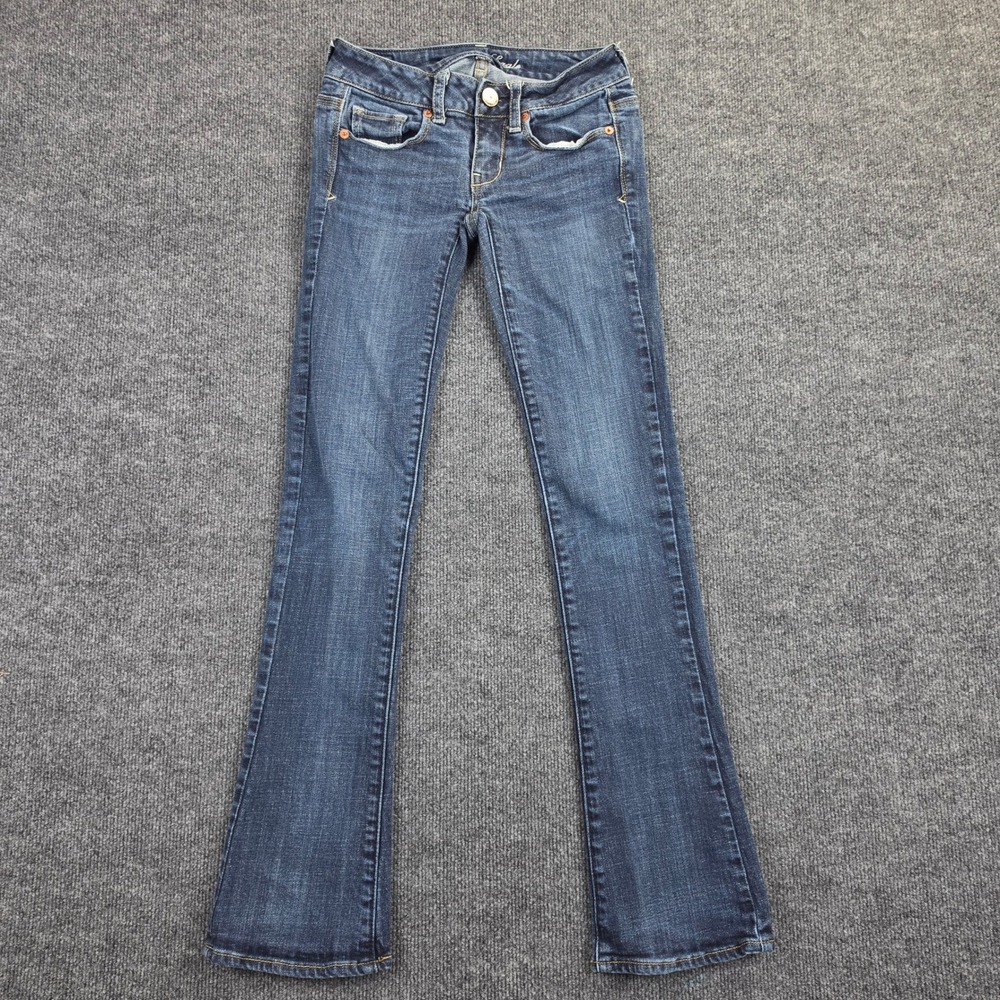 American Eagle Skinny Kick Jeans Women 00 Dark Wash Low Rise Blue Sequin Pockets